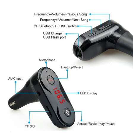 Car F8 Bluetooth Araç Kiti Radyo FM Transmitter Usb Şarjlı 12-24V
