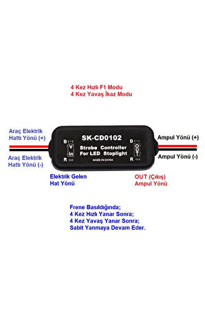 1 Adet Stop Fren Çakar Modülü Led Ampul Uyumlu 4 Hızlı 4 Yavaş Sonra Sabit
