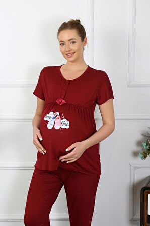 Beruflic Kadın Kısa Kol Hamile Lohusa Pijama Takımı Bordo 45210