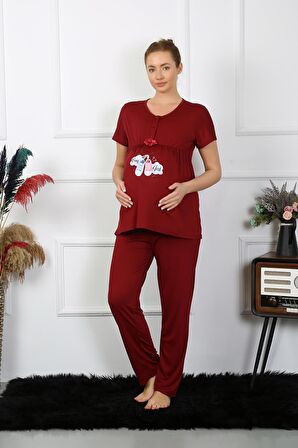 Beruflic Kadın Kısa Kol Hamile Lohusa Pijama Takımı Bordo 45210