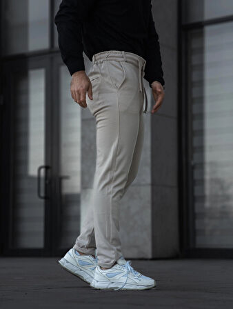 Diagonel Kumaş Beli Lastikli ve Düğmeli Pantolon (manken boy 185 kilo 83)