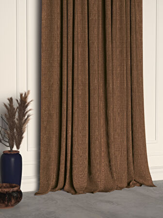 Demor Home Kakao Kahverengi Keten Dokulu Pileli Yüksek Kalite Fon Perde