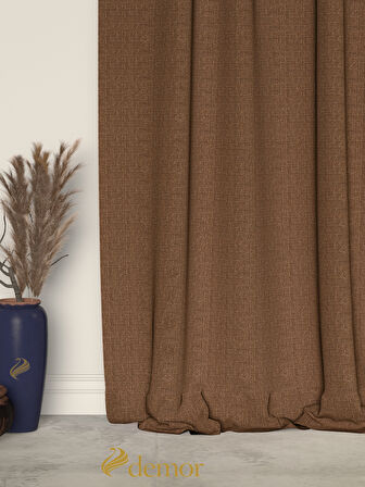Demor Home Kakao Kahverengi Keten Dokulu Pileli Yüksek Kalite Fon Perde