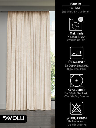 FAVOLLİ Kadife Dokulu Ekru Ada Fon Perde Ekstrafor Büzgülü Dream Series