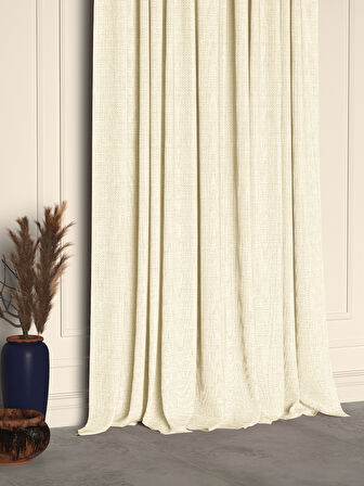 Demor Home Krem Rengi Keten Dokulu Pileli Yüksek Kalite Fon Perde