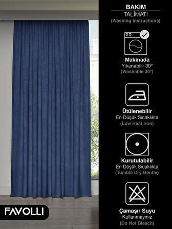 FAVOLLİ Kadife Dokulu Safir Rengi Ada Fon Perde Ekstrafor Büzgülü Dream Series
