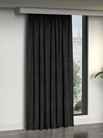 FAVOLLİ Kadife Dokulu Siyah Ada Fon Perde Ekstrafor Büzgülü Dream Series
