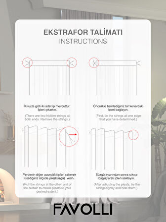 FAVOLLİ Kadife Dokulu Ekru Ada Fon Perde Ekstrafor Büzgülü Dream Series