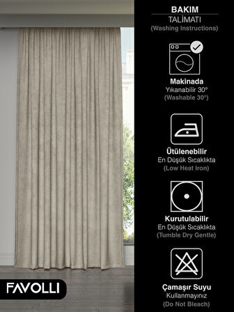 FAVOLLİ Kadife Dokulu Keten Rengi Ada Fon Perde Ekstrafor Büzgülü Dream Series