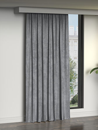 FAVOLLİ Kadife Dokulu Gümüş Grisi Ada Fon Perde Ekstrafor Büzgülü Dream Series