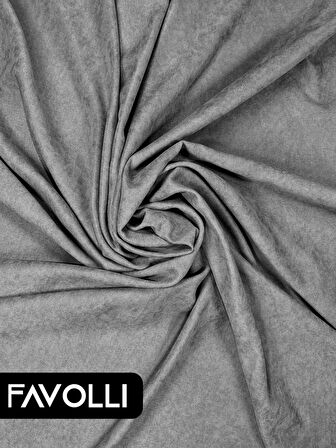 FAVOLLİ Kadife Dokulu Gümüş Grisi Ada Fon Perde Ekstrafor Büzgülü Dream Series