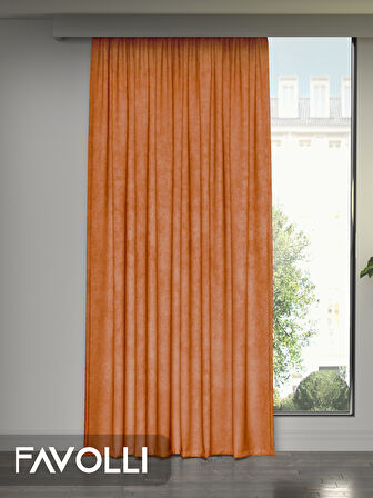 FAVOLLİ Kadife Dokulu Turuncu Ada Fon Perde Ekstrafor Büzgülü Dream Series