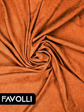 FAVOLLİ Kadife Dokulu Turuncu Ada Fon Perde Ekstrafor Büzgülü Dream Series