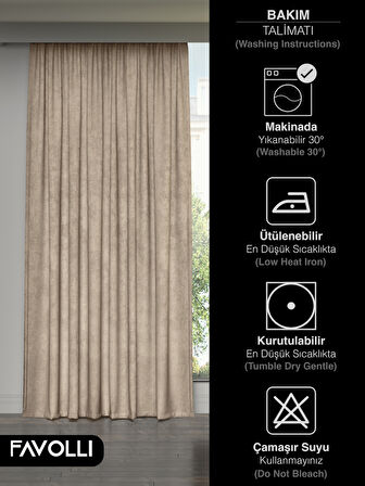 FAVOLLİ Kadife Dokulu Bej Ada Fon Perde Ekstrafor Büzgülü Dream Series