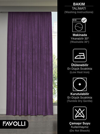 FAVOLLİ Kadife Dokulu Menekşe Moru Ada Fon Perde Ekstrafor Büzgülü Dream Series