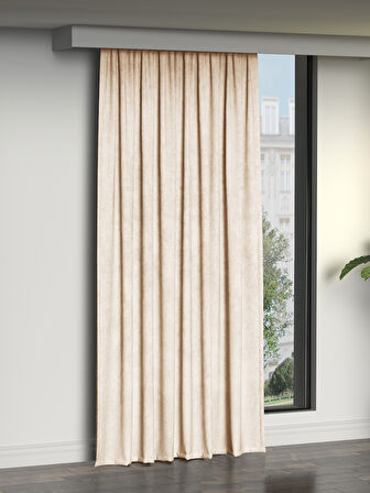 FAVOLLİ Kadife Dokulu Ekru Ada Fon Perde Ekstrafor Büzgülü Dream Series