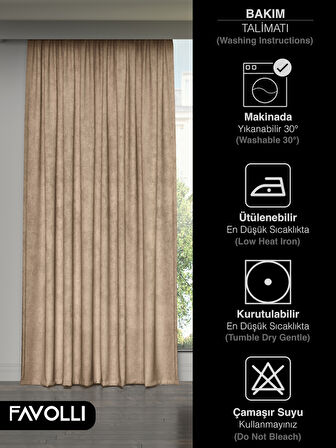 FAVOLLİ Kadife Dokulu Sahra Beji Ada Fon Perde Ekstrafor Büzgülü Dream Series