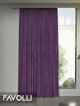 FAVOLLİ Kadife Dokulu Menekşe Moru Ada Fon Perde Ekstrafor Büzgülü Dream Series