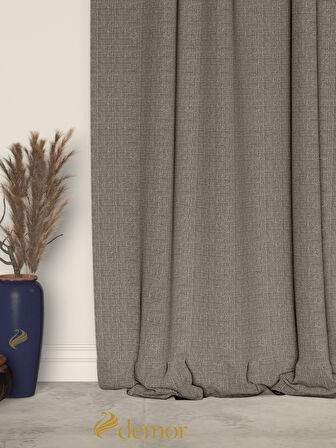 Demor Home Gümüş Grisi Keten Dokulu Pileli Yüksek Kalite Fon Perde