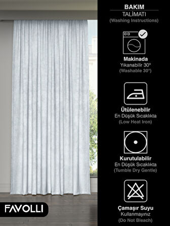 FAVOLLİ Kadife Dokulu Beyaz Ada Fon Perde Ekstrafor Büzgülü Dream Series