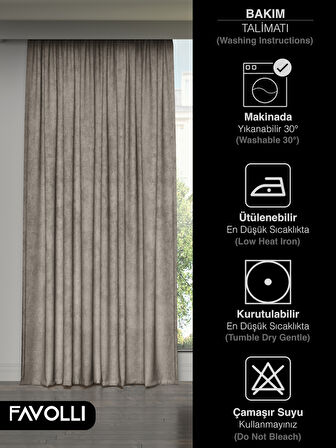 FAVOLLİ Kadife Dokulu Taş Rengi Ada Fon Perde Ekstrafor Büzgülü Dream Series