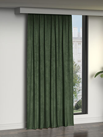 FAVOLLİ Kadife Dokulu Zeytin Yaprağı Rengi Ada Fon Perde Ekstrafor Büzgülü Dream Series