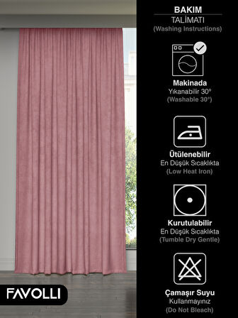 FAVOLLİ Kadife Dokulu Açık Pembe Ada Fon Perde Ekstrafor Büzgülü Dream Series