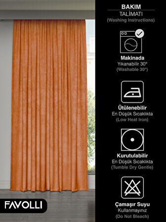 FAVOLLİ Kadife Dokulu Turuncu Ada Fon Perde Ekstrafor Büzgülü Dream Series