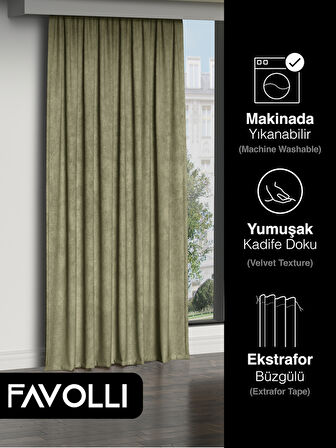 FAVOLLİ Kadife Dokulu Ada Çayı Ada Fon Perde Ekstrafor Büzgülü Dream Series