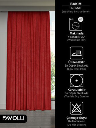 FAVOLLİ Kadife Dokulu Kırmızı Ada Fon Perde Ekstrafor Büzgülü Dream Series