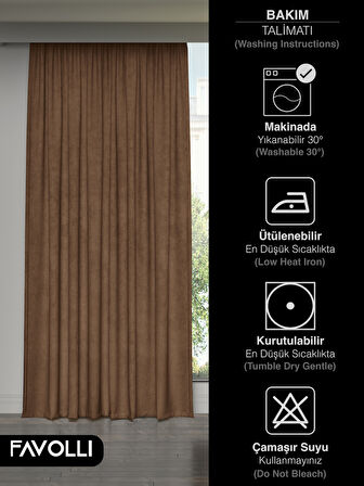 FAVOLLİ Kadife Dokulu Kahverengi Ada Fon Perde Ekstrafor Büzgülü Dream Series