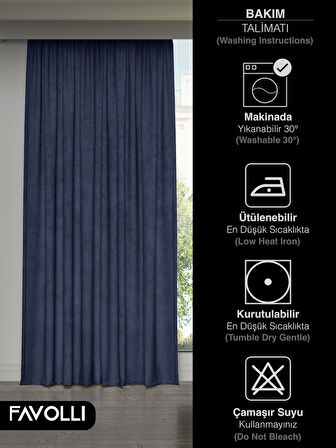 FAVOLLİ Kadife Dokulu Lacivert Ada Fon Perde Ekstrafor Büzgülü Dream Series