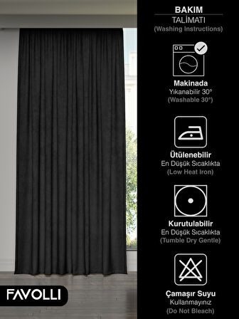 FAVOLLİ Kadife Dokulu Siyah Ada Fon Perde Ekstrafor Büzgülü Dream Series