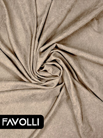 FAVOLLİ Kadife Dokulu Bej Ada Fon Perde Ekstrafor Büzgülü Dream Series