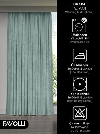 FAVOLLİ Kadife Dokulu Sis Mavisi Ada Fon Perde Ekstrafor Büzgülü Dream Series