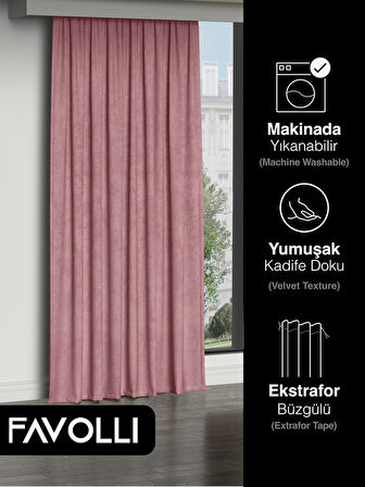 FAVOLLİ Kadife Dokulu Açık Pembe Ada Fon Perde Ekstrafor Büzgülü Dream Series