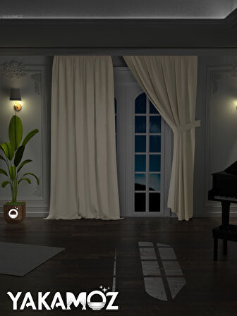 Yüksek Kalite Badem Beji Karartma Blackout Fon Perde Ekstrafor Büzgülü Tek Kanat Dark Touch Serisi