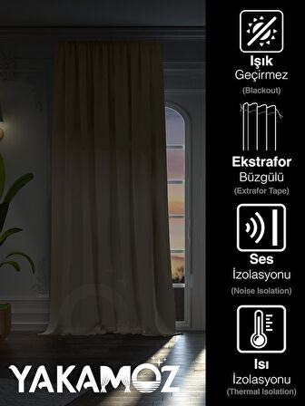 Yüksek Kalite Badem Beji Karartma Blackout Fon Perde Ekstrafor Büzgülü Tek Kanat Dark Touch Serisi