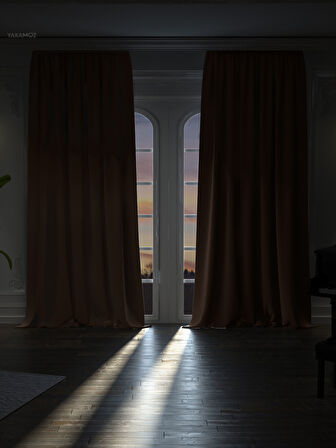 Yüksek Kalite Koyu Kahverengi Karartma Blackout Fon Perde Ekstrafor Büzgülü Tek Kanat Dark Touch Serisi