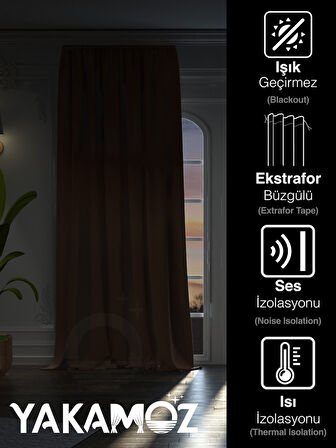 Yüksek Kalite Koyu Kahverengi Karartma Blackout Fon Perde Ekstrafor Büzgülü Tek Kanat Dark Touch Serisi