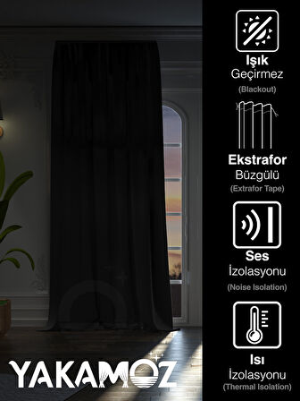 Yüksek Kalite Siyah Karartma Blackout Fon Perde Ekstrafor Büzgülü Tek Kanat Dark Touch Serisi