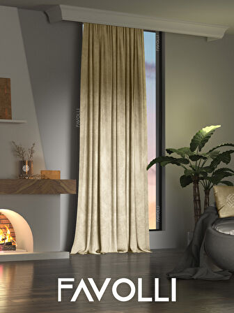 Kadife Dokulu Bej Ada Fon Perde Ekstrafor Büzgülü Dream Series