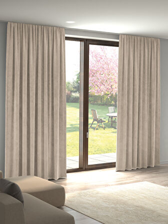 Kadife Dokulu Gri Ada Fon Perde Ekstrafor Büzgülü