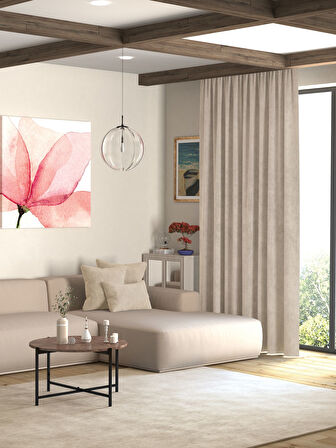 Kadife Dokulu Gri Ada Fon Perde Ekstrafor Büzgülü