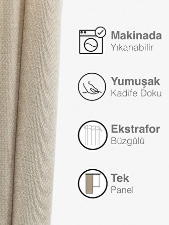 Kadife Dokulu Gri Ada Fon Perde Ekstrafor Büzgülü