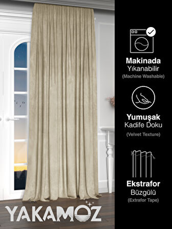 Yakamoz Kadife Görünüm Kumsal Beji Ada Fon Perde Ekstraforlu Velvet Touch Serisi