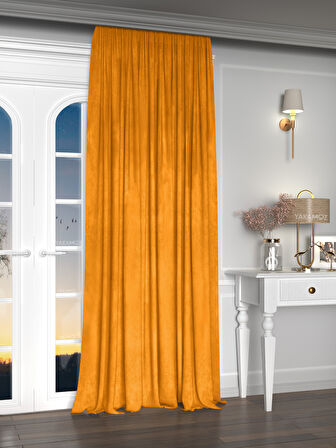 Yakamoz Kadife Görünüm Portakal Rengi Ada Fon Perde Ekstraforlu Velvet Touch Serisi