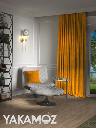 Yakamoz Kadife Görünüm Portakal Rengi Ada Fon Perde Ekstraforlu Velvet Touch Serisi