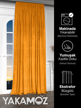 Yakamoz Kadife Görünüm Portakal Rengi Ada Fon Perde Ekstraforlu Velvet Touch Serisi