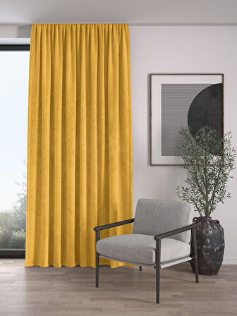 Kadife Dokulu Ekstrafor Büzgülü Bal Peteği Sarısı Yüksek Kalite Fon Perde Tek Kanat